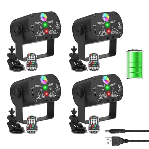 4-Pack Party Lights DJ Disco Light, RGB LED Strobe Light, Battery Powered Sound Activated Projector with Remote Control for Christmas Halloween Decorations Birthday Stage Show Dance Wedding - size: Battery Powered*4