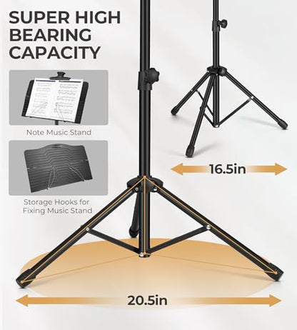 Music Stand, Vangoa Folding Sheet Music Stand with Detachable Microphone Stand & Phone Holder, Portable Lightweight with Music Sheet Clip Holder & Carrying Bag for Instrumental Performance - size: Music Stand + Microphone Stand