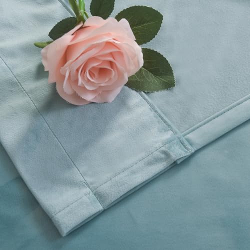 Roslynwood Velvet Eggshell Blue Curtain 63 inch Long - Curtains Block Light Rod Pocket Thermal Insulated Window Drapes Set for Living Room/Bedroom/Dining Room, W52 x L63, 2 Panels - color: Eggshell Blue, size: 52"W x 63"L (Pack of 2)
