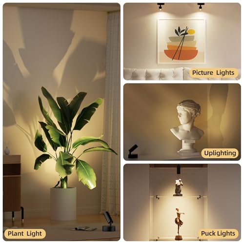 Spotlights Indoor with Remote & Touch, 5500mAh Rechargeable Battery Picture Lights with Timer, 10 Levels Brightness Dimmable Uplights Indoor for Tree Painting Cabinet Wall Gallery (4 Pack) - color: 4 x Black