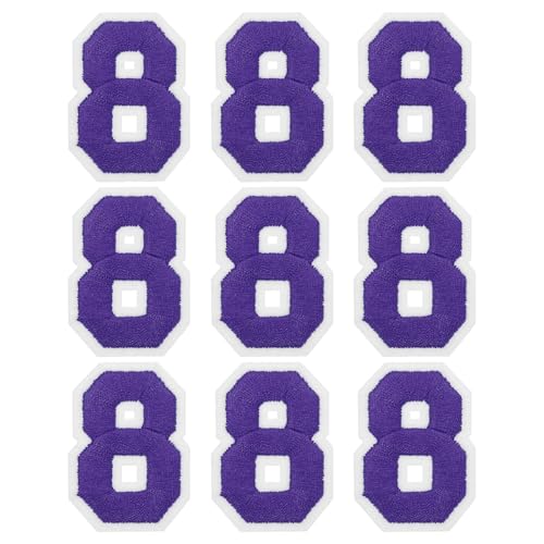 MECCANIXITY Iron on Number Patches 2" Number 8 Iron on Embroidered Patch Sew on Letter Stickers Applique for Repairing Clothing Jeans Shoes Hats DIY(Purple, Pack of 9) - style: Number 8