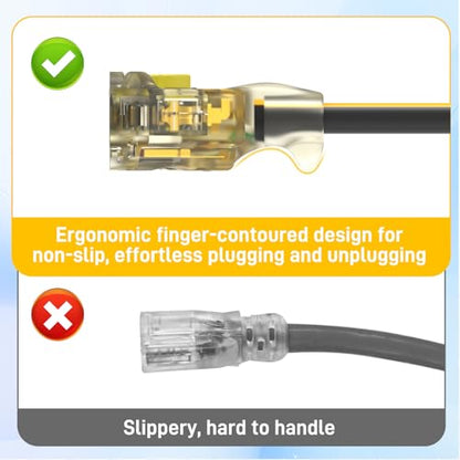 100ft 12/3 Heavy Duty 3-Outlet LED Locking Plug Outdoor Extension Cord ETL | 15A 1875W, SJEOW waterproof -58°F to 221°F, pure copper, construction, woodworking, metal cutting, generator