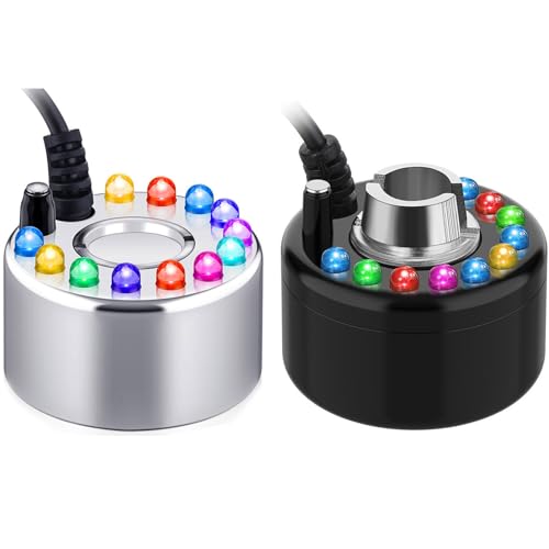 Yaomiao 2 Piece Halloween Mist Maker Fogger Small Ultrasonic Fog Machine Fountain Mister Fogger Water Garden Pond Foggers Air Humidifier with 12 LED Light Flashes for Halloween (Black and Silver) - color: Black and Silver