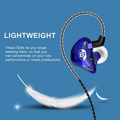 BASN Bsinger BC100 in Ear Monitor Headphones,Blue | Universal Fit Noise Isolating IEM Earphones for Musicians Singers Studio Audiophiles - color: Blue