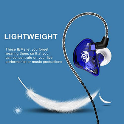 BASN Bsinger BC100 in Ear Monitor Headphones,Blue | Universal Fit Noise Isolating IEM Earphones for Musicians Singers Studio Audiophiles - color: Blue