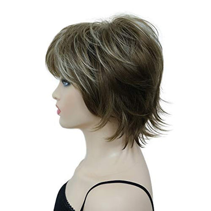 Lydell Short Layered Shaggy Full Synthetic Wig Wigs 12TT26 Brown Highlights - color: 12TT26 Brown Highlights