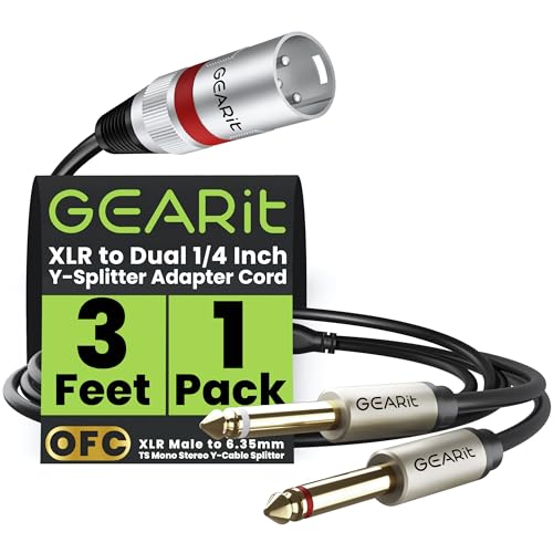 GEARit XLR Male to Dual 1/4 inch Cable (3.3ft) Y-Cable Splitter Adapter Cord TS Mono Stereo, Compatible with Guitar, Bass, Instruments, Mixer, Amps, Speakers, Audio Recording, PC, 3.3 Feet - size: 3.3 Feet