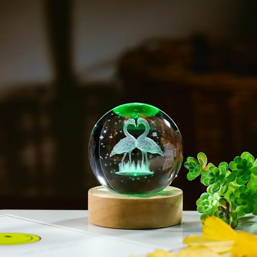 3D Flamingo Gifts for Women - Crystal Ball 60mm Flamingo Figurine Decor Glass Animals Stuff for Room Birthday Keepsake Paperweight - style: Flamingo