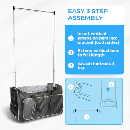 Travolution Dance Bag with Garment Rack, 24 Inch Rolling Duffel With Wheels, Ideal for Competitions & Travel, Easy-assembly Lightweight Aluminum Clothes Rack, Wheeled Upright Luggage, Black/Pink - color: Pink 24"