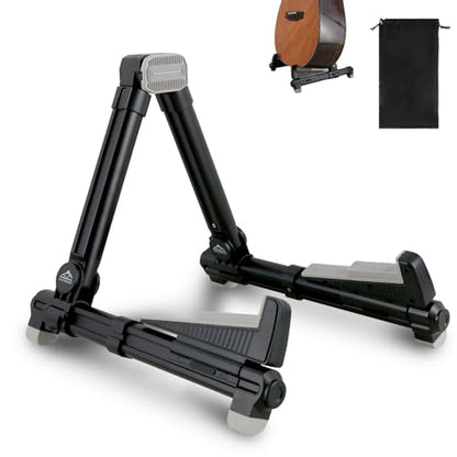EASTROCK Portable Tripod A Frame Aluminium Music Stand,Black | Folding Guitar Stand,for Acoustic Electric Guitars, Bass, Violin, Ukulele, Banjo - color: black