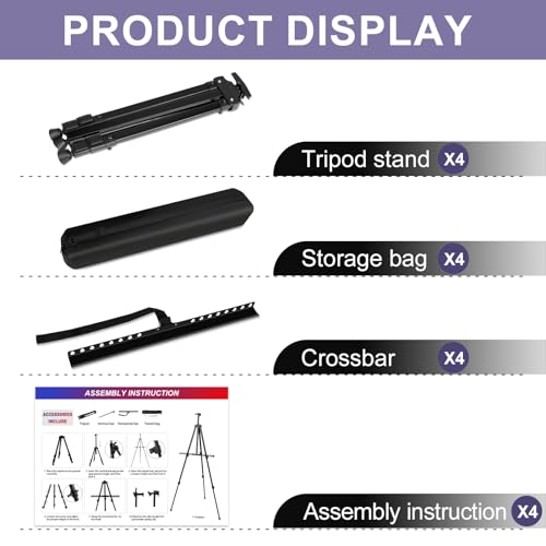AROIC 4 Pack Painting Display Easel Stand Portable Adjustable | Metal Tripod Artist Canvases Height from 20 to 66 In Extra for Table-Top/Floor, Draw and Display, Black with 4 Storage Bag - style: 4P