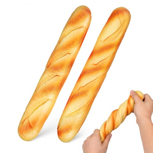 Homoyoyo 2PCS Realistic Fake Bread 13.6" Long Artificial French Bread Loaves Soft Squishy PU Golden Color - Fake Food Perfect for Kitchen Decor Bakery Display and Photography Props