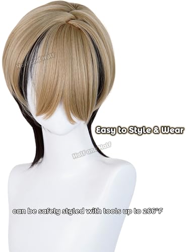 Zanka Cosplay Wig Short Brown Blonde and Black Anime Wig for Men | Light Brown Male Wigs for Unisex Women Party Halloween Costumes