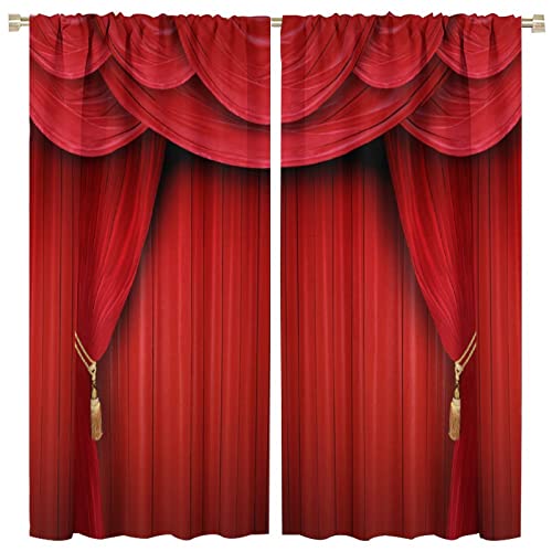 Movie Theater Curtains Retro Red Party Home Movie Theatre Rod Pocket Room Darkening Window Drapes for Bedroom Living Room W21 x L54 2 Panels - color: Theatre-3, size: 21"W x 54"L (Pack of 2)