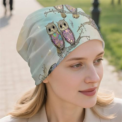 Art Owl Women's Slouchy Beanie Hat Cute Turban Hats Cancer Headwear Caps Baggy Skull Sleep Scarf - color: Art Owl