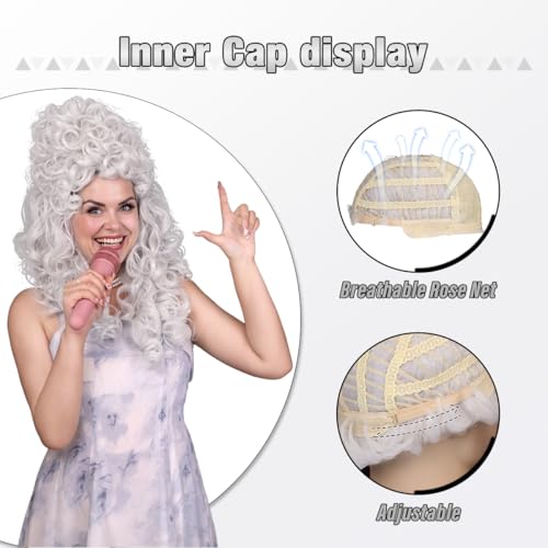 Long Curly Fluffy Cosplay Wig for Women Heat-Resistant Synthetic Fiber Hair Wig for Adult Halloween (Silver White) - color: Silver White