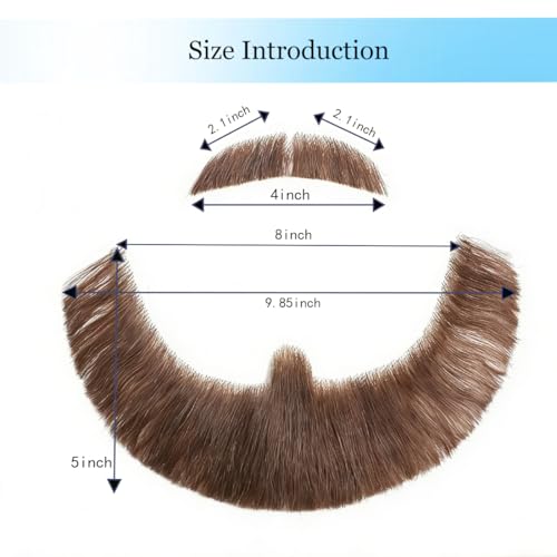 Hand-Tied Human Hair Fake Beard and Mustache for Costumes and Theater | Hand-knotted human hair on lightweight lace creates natural-looking facial hair for costumes, cosplay, theater and film - color: Style 9--brown