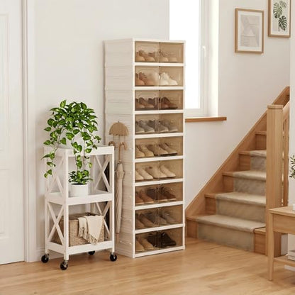 Foldable Shoe Rack Set of 2, 9 Tier Collapsible Shoe Rack with Magnetic Doors, Large Capacity Clear Display Cabinet with Wheels for 18 Pairs, Apartment Entryway - size: 9 Layers-C