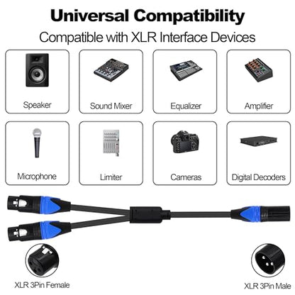 XLR Splitter Audio Y Cable Male to Dual Female Adapter 0.5M | XLR Balanced Microphone Audio Splitter Cord for Mixer Amplifier Camera - style: 1 male to 2 female