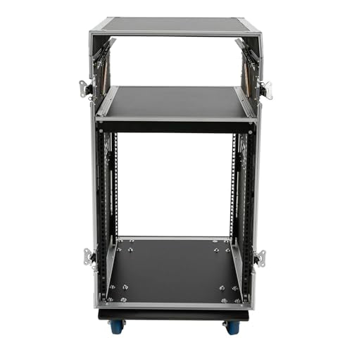 14U PA DJ Pro Audio Rack Road Case w/Slant Mixer Top, Heavy Duty Mobile Studio Equipment Cabinet, Network and Stereo Rack DJ Mixer Rack for Mixers & Live Sound - size: 14U / Side Tables