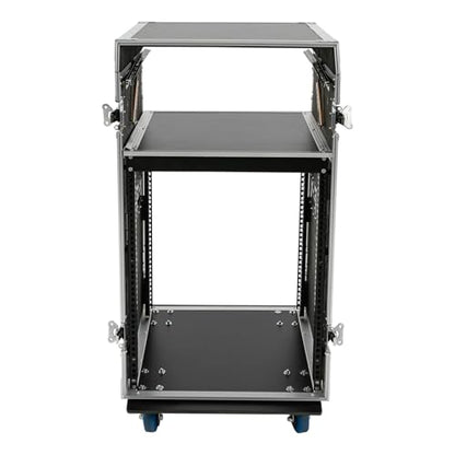 14U PA DJ Pro Audio Rack Road Case w/Slant Mixer Top, Heavy Duty Mobile Studio Equipment Cabinet, Network and Stereo Rack DJ Mixer Rack for Mixers & Live Sound - size: 14U / Side Tables