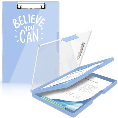 Sooez Nursing Clipboard with Storage, Clear Top Clip Boards 8.5x11, Blue | Heavy Duty Plastic, Dry Erase, High Capacity, Nurse Essentials, Dental Assistant, Teacher & College School Office Supplies - color: Light Blue