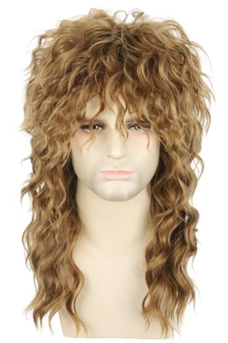 80s Wigs for Women Rock Diva Costume Wig Brown Fluffy Big Curly Mullet Wigs Punk Rock Star Cosplay Wig for Halloween Party Costume Wig - color: Brown