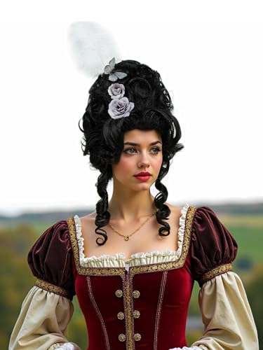 STfantasy 60s Beehive Wig – Pinup & Dragqueen Curly Wig for Women, Victorian Hair Style, Dramatic Volume, Flirty Curls, Party & Costume Essential, Heat Resistant Fiber(Black) - color: Black