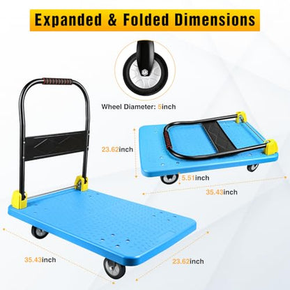 Heavy Duty Platform Cart 1100 lbs Push Cart Dolly with 5 Inch TPR Wheels 35.4 x 23.6 Inch PP Deck Flatbed Cart Platform Truck for Home Garage Warehouse Use Black - color: 1100 Lbs|blue|36x24 Inch