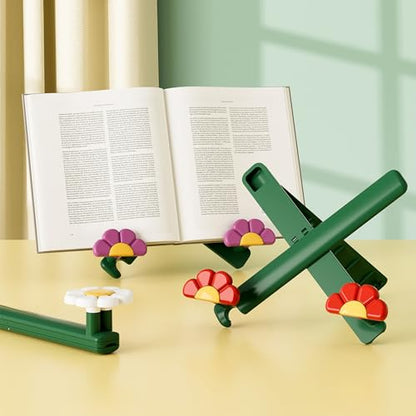 Portable Book Stand, Flower-Shaped Book Holder for Reading Hands Free, Foldable Adjustable Reading Stand for Cookbooks Textbooks Tablets, Lightweight Desktop Display Rack for Home Kitchen Office