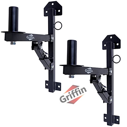 GRIFFIN PA Speaker Wall Mount Brackets 2-Pack (All-Steel PRO Edition) – Audio Speaker 35mm Pole Holder – Securing Locking Pin & 3 Horizontal Level Tilt Adjustments – On Stage Studio Monitor Stands - size: 2 Pack