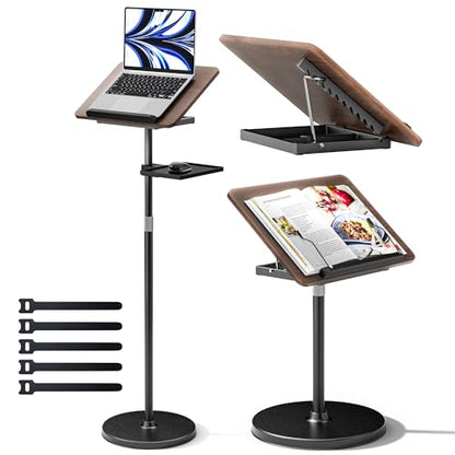 2 in 1 Adjustable Book Stand - Dual-Use Floor and Desktop Book Holder Stand, Height Adjustable 23.5-52 in, Elastic Page Clips for Music Sheet, Recipe, Tablet, Laptop-Black - color: Black
