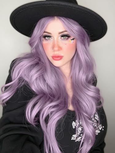 Quantum Love Long Curly Wig for Women Long Wavy Light purple Wigs 28 Inch Natural Looking Purple Synthetic Fashion Color Hair for Cosplay Halloween Daily Party Use - color: Light Purple