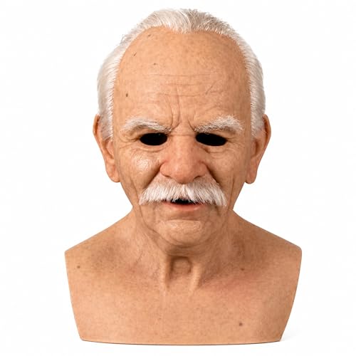 Realistic Old Man Mask for Adults, Elderly Grandpa Full Head Halloween Costume Mask for Cosplay and Costume Party - color: I