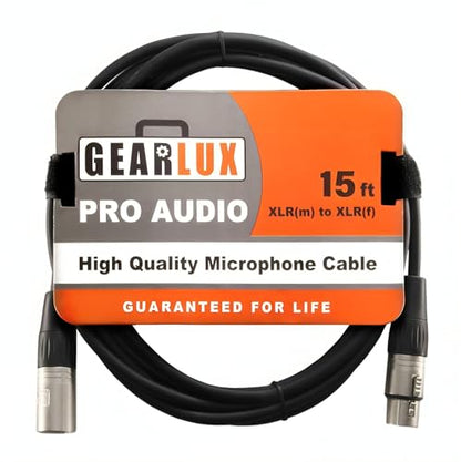 Gearlux XLR Microphone Cable, Fully Balanced, Male to Female, 15 Feet - Single Pack - size: 15 Ft, style: 1 Pack