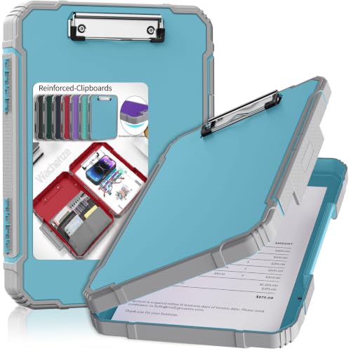 Clipboard, Clipboard with Storage, Heavy Duty Clip Boards 8.5x11, Protective Over Molded Edge, Plastic Clipboards, Contractor Folder with Internal Pen Pouch for Driver (Light Blue) - color: Light Blue