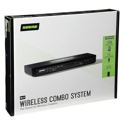 Shure BLX1288/CVL Dual-Channel Wireless Audio System, H11 Band (572–596 MHz) – BLX88 Receiver, PG58 Handheld Mic & CVL Lavalier Bodypack – Up to 14 Hr Battery, 300 ft Range - style: H11 Band (572-596 MHz)