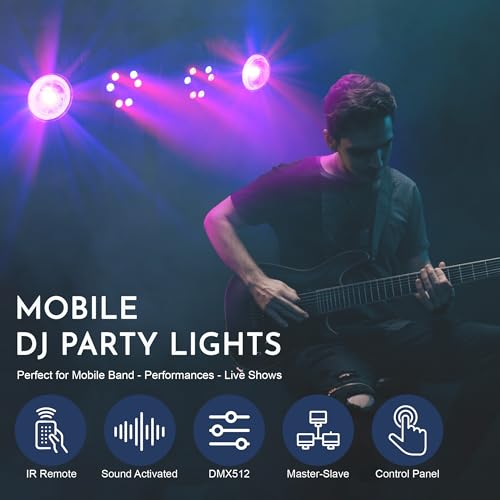 Telbum DJ Disco Lights with Stand, Professional LED Party Light Set, DJ Lighting System DMX512, Sound Activated Stage Lights Package for Gig Bar Wedding Live Band Club Booth Show Events