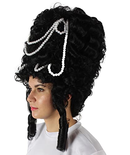 HPO Adult Women's Baroque French Revolution Queen Marry Wig, Multiple Color Options, Breathable Capless Cap, Flame-retardant Synthetic Fiber - color: Black