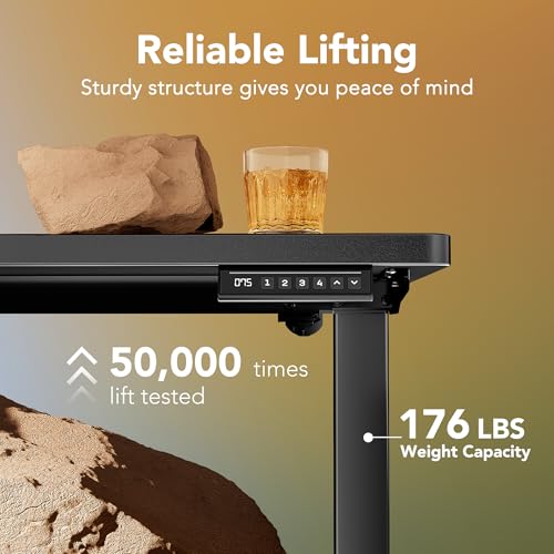HUANUO 40x24 Inch Electric Standing Desk, Adjustable, Carbon Fiber Black | 176 Lbs Capacity, Smooth Home Office Desk, 4 Memory Presets & Headphone Hooks, 28.3–46.5 Inch Height Range, Easy to assemble - color: Carbon Fiber Black, size: 40" X 24"