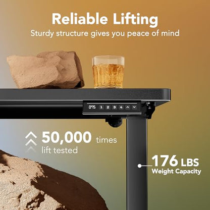 HUANUO 40x24 Inch Electric Standing Desk, Adjustable, Carbon Fiber Black | 176 Lbs Capacity, Smooth Home Office Desk, 4 Memory Presets & Headphone Hooks, 28.3–46.5 Inch Height Range, Easy to assemble - color: Carbon Fiber Black, size: 40" X 24"