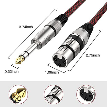 XLR Female to 1/4 Inch Cable 15 ft 2Pack, Nylon Braided Microphone Cable 6.35mm TRS to XLR Female Balanced Cable Compatible with Shotgun Microphone, Recording Studios and More - size: 15Feet-2Pack