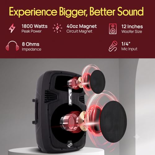 Wireless Portable PA Speaker System - 1800W High Powered Bluetooth Compatible Active + Passive Pair Outdoor Sound Speakers w/ USB SD MP3 AUX - 35mm Mount, 2 Stand, Microphone, Remote - Pyle PPHP1249KT - size: 12 in