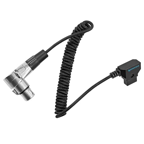 KONDOR BLUE | D-Tap to 4 Pin XLR Female Right Angle Power Coiled Cable | for Blackmagic URSA Mini Pro, Sony Venice F5 F55, Panasonic Varicam, TV Logic Field Monitor, & More | Black