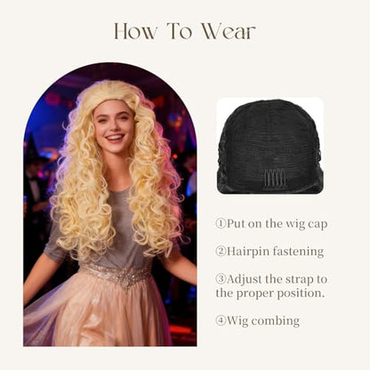 Onedor Long Hair Curly Wavy Full Head Halloween Wigs Cosplay Costume Party Hairpiece (613#-Pale Blonde) - color: 613#-Pale Blonde