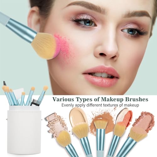 Makeup Brushes 20PCs Makeup Brush Set with Foundation Eyebrow Blending Concealer Blush Eyeshadow Contour Lash Powder Brush, Travel Make Up Brush Kit with Case & 2 Powder Puff - Baby Blue - color: Baby Blue