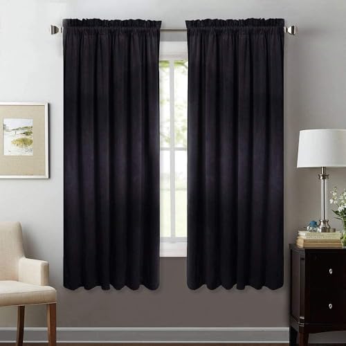StangH Black Blackout Curtains Dual Rod Pocket, W52 x L63 inches, 2 Panels - color: Neutral Series - Black, size: 52"W x 63"L (Pack of 2)