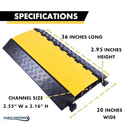 Kable Kontrol Atlas Heavy Duty Cable Protector Ramp - 3 Channel Bulk Wholesale Pallet - 20 Pcs - 36” Long Black & Yellow – 44000 Lbs Capacity - Rubber Speed Bump Wire Protector Cord Cover – CP9986 - size: 3 Channel - 36" - 20 Units
