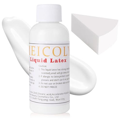 MEICOLY Clear White Liquid Latex with Sponge for Yarn Wood Makeup,Halloween Costume SFX Special Effects Makeup for Scar Burn Monster Zombie Cut Wound Skin Wrinkle,Liquid Latex Glue for Bald Cap - color: clear white liquid latex