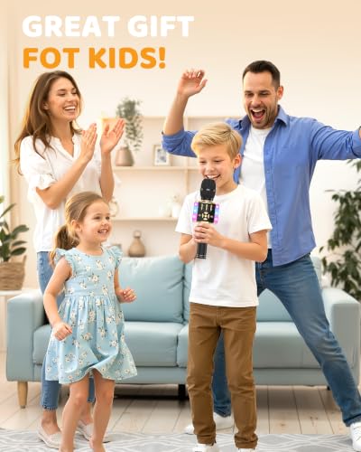 Amazmic Kids Karaoke Microphone Machine Toy Bluetooth Microphone Portable Wireless Karaoke Machine Handheld with LED Lights, Gift for Children Adults Birthday Party, Home KTV(Black Gold) - color: Black Gold